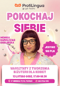 Portret uśmiechniętej kobiety otoczony różowym obramowaniem. W tle widać białą poświatę oraz perły. Wokół różowe napisy. Są to szczegóły wydarzenia zawarte w treści artykułu.