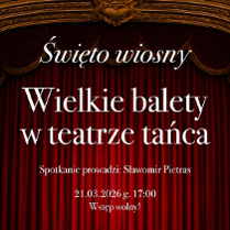 Na tle bordowej kurtyny informacje na temat wydarzenia.
