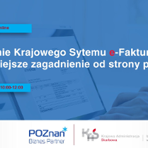 Grafika promująca szkolenie z ksef. Z tyłu ekran komputera.