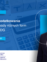 Grafika promocyjna szkolenia. W tle kalkulator i napis TAX