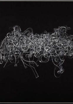 Rysunek złożony z białych linii na czarnym tle