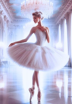 Obrazek baletnicy w pałacowych wnętrzach.