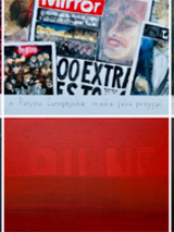 Baner wydarzenia:6 prostokatnych pół w róznych kolorach i o róznych fakturach, górne środkowe - czasopisma.