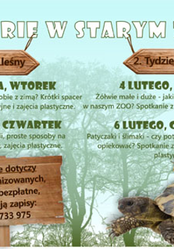 Baner wydarzenia: Na zielony tle, brązowe tabliczki i napisy. W prawym dolnym rogu zółów ze ślimakiem na pancerzu.