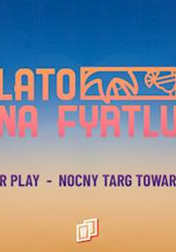 Na niebieska pomarańczowym banerze nazwa cyklu i lokalizacje koncertów. W narożnikach kwiatowe wzory.