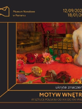 Baner promujący wydarzenie. Nazwa wydarzenia i data. W tle jeden z obrazów z wystawy. Identyfikacja wizualna wystawy Piotr Marzol