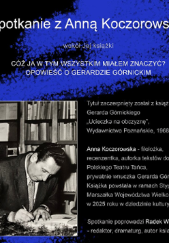 Baner promujący wydarzenie. Nazwa wydarzeania i zdjęcie osoby pisarskiej.