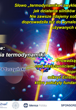 Dużo informacji o wykładzie popularnonaukowym, w tle graficzne wyobrażenie lasera.