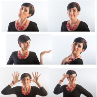 9 zdjęć tej samej kobiety ilustrujących rózne stany emocjonalne.