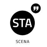 Logo Sceny STA na białym tle czarny okrąg z białym napisem STA.