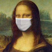 Na grafice Mona Lisa w maseczce.
