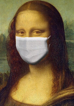 Na grafice Mona Lisa w maseczce.