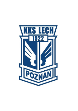Herb Lecha Poznań - niebiesko-biały herb, na górze napis KKS Lech oraz data 1922, poniżej skrzydła Hermesa oraz na dole napis Poznań