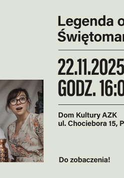 Jasny plakat ze zdjęciem. Trzech mężczyzn i jedna kobieta. Od lewej mężczyzna w garniturze, potem w kamizelce i kaszkiecie, potem w stroju kucharza. Kobieta jest ubrana w kwiecistą bluzkę i jasną spódnicę.