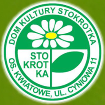 Logo: w kole stokrotka. Środek podzielony na trzy pola: kwiat, liść i napis: stokrotka.