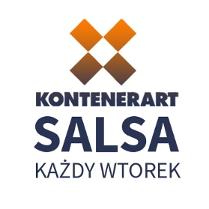 Na białym tle logo KontenerART i napis "Kontenerart salsa każdy wtorek".