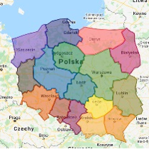 Mapa Polski z podziałem na województwa