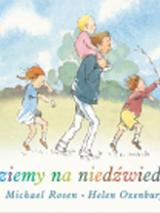 Okładka książki. tata z dziecmi idzie pod wiatr.