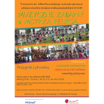 Plakat wydarzenia: na srodku zdjęcia z imprez i zajęć dla dzieci.