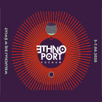 Logo Festiwalu na fioletowym tle, w środku napis Ethno Port
