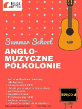 Plakat z napisem wydarzenia na czerwonym tle z gitarą po prawej stronie.