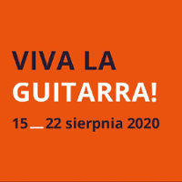 Na pomarańczowym tle napis Viva la guitarra! i termin festiwalu 15-22.08.2020.