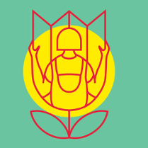 Plakat. Na zielonym tle wyrysowana czerwoną linią postać czytająca mapę. Postać znajduje się w żółtym okręgu.