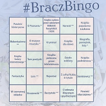 Plansza do zabawy. Na górze napis #BraczBingo.