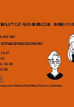 Plakat z informacjami o wydarzeniu, pomarańczowe tło. Po prawej twarz mężczyzny i kobiety.