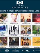 Zdjęcia wykonawców i daty koncertów. na górze napis: Scena nad Rusałką.