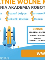 Starująca rakieta. Napis: Letnia akademia robotyki.