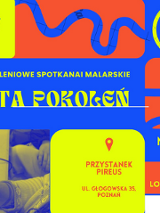 W lewym górnym rogu logo "Łazarski Łącznik". Tło w kolorach żółtym, niebieskim, czerwonym i pomarańczowym, z abstrakcyjnymi kształtami. W lewym dolnym rogu zdjęcie dłoni trzymającej pędzel i malującej figurkę. Na zdjęcie naniesiony filt niebiesko-żółty. Na środku tytuł wydarzenia. Po prawej stronie informacje zawarte w treści artykułu.