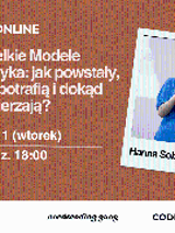 Po lewej stronie zdjęcie liście i motyw zera i jedynek na pomarańczowym tle. Na środku tytuł wydarzenia i informacje zawarte w treści artykułu. Z prawej strony zdjęcie prowadzącej. Na dole znajdują się logotypy organizatorów.