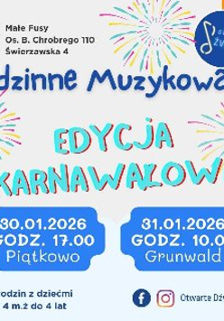 Kolorowa grafika w dziecięcym, rysunkowym stylu z jasnym tłem. Wokół widoczne są ilustracje przypominające fajerwerki, a dolną część zdobią miękkie, falujące papierowe girlandy. Na środku informacje o wydarzeniu zawarte w treści artykułu.