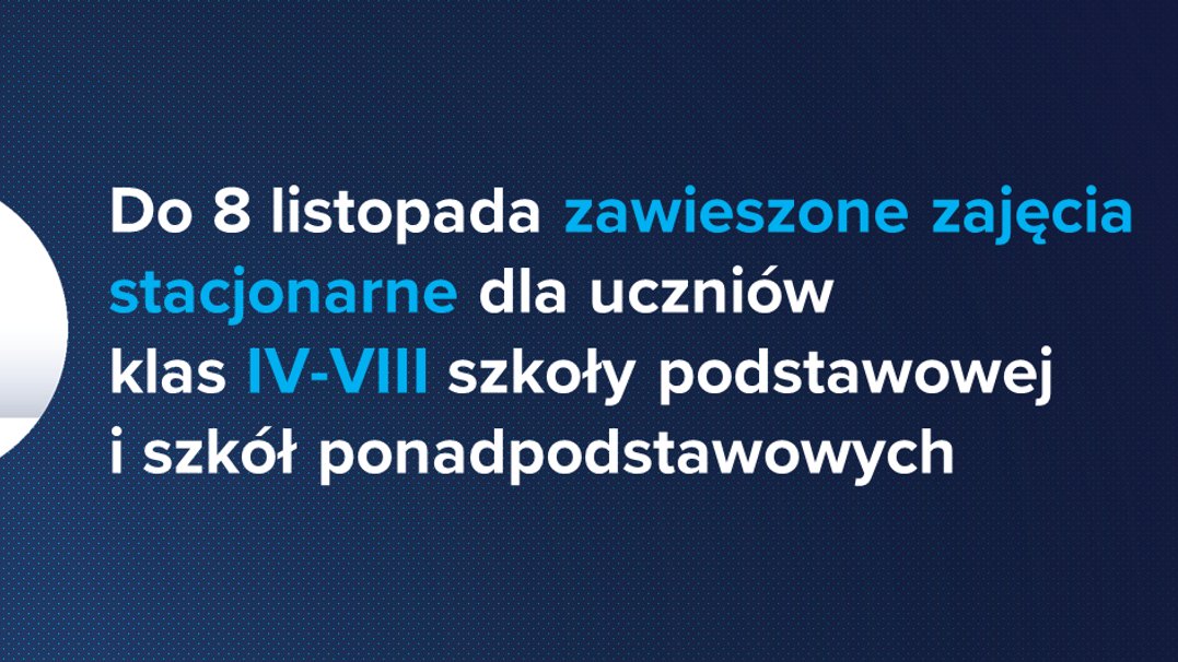 Zawieszamy na dwa tygodnie zajęcia stacjonarne dla uczniów klas IV-VIII szkoły podstawowej i uczniów szkół ponadpodstawowych - grafika artykułu