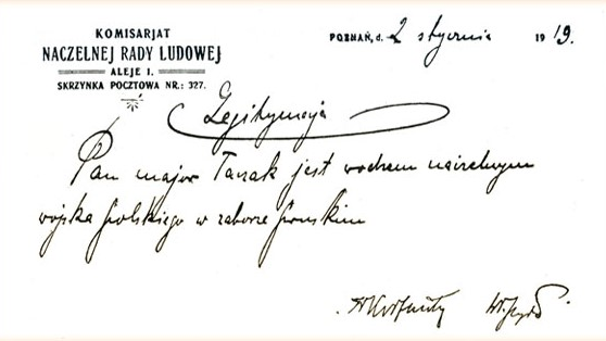 Zeskanowana legitymacja Stanisława Taczaka. Widać tekst pisany ręcznie i pieczątkę.