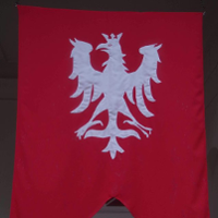 Na zdjęciu flaga powstańcza.