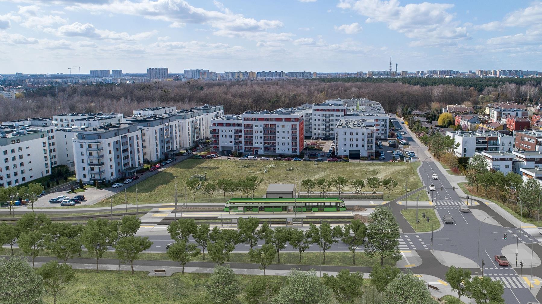 Wizualizacja trasy tramwajowej na Naramowice - przystanek końcowy przy ul. Błażeja