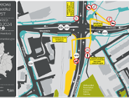 Zamknięta droga rowerowa przy przystanku PST Słowiańska