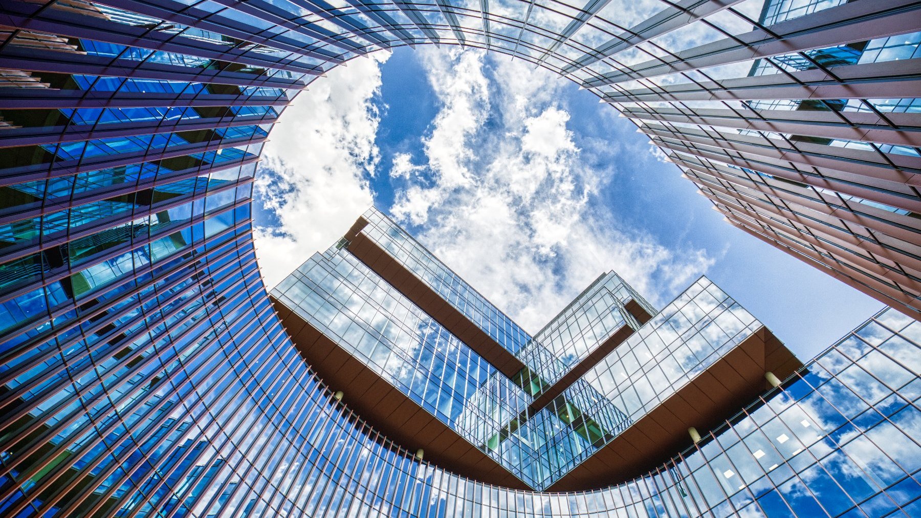 Photo of the Nowy Rynek office building from a frog's perspective.
