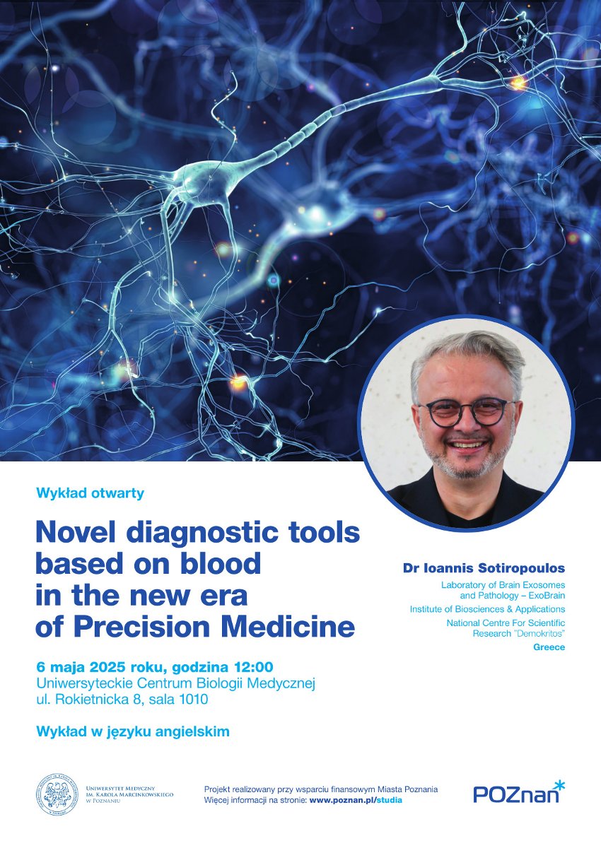 on the colour background of the poster a picture of a man and information about the lecture, which is also included in the information about the event