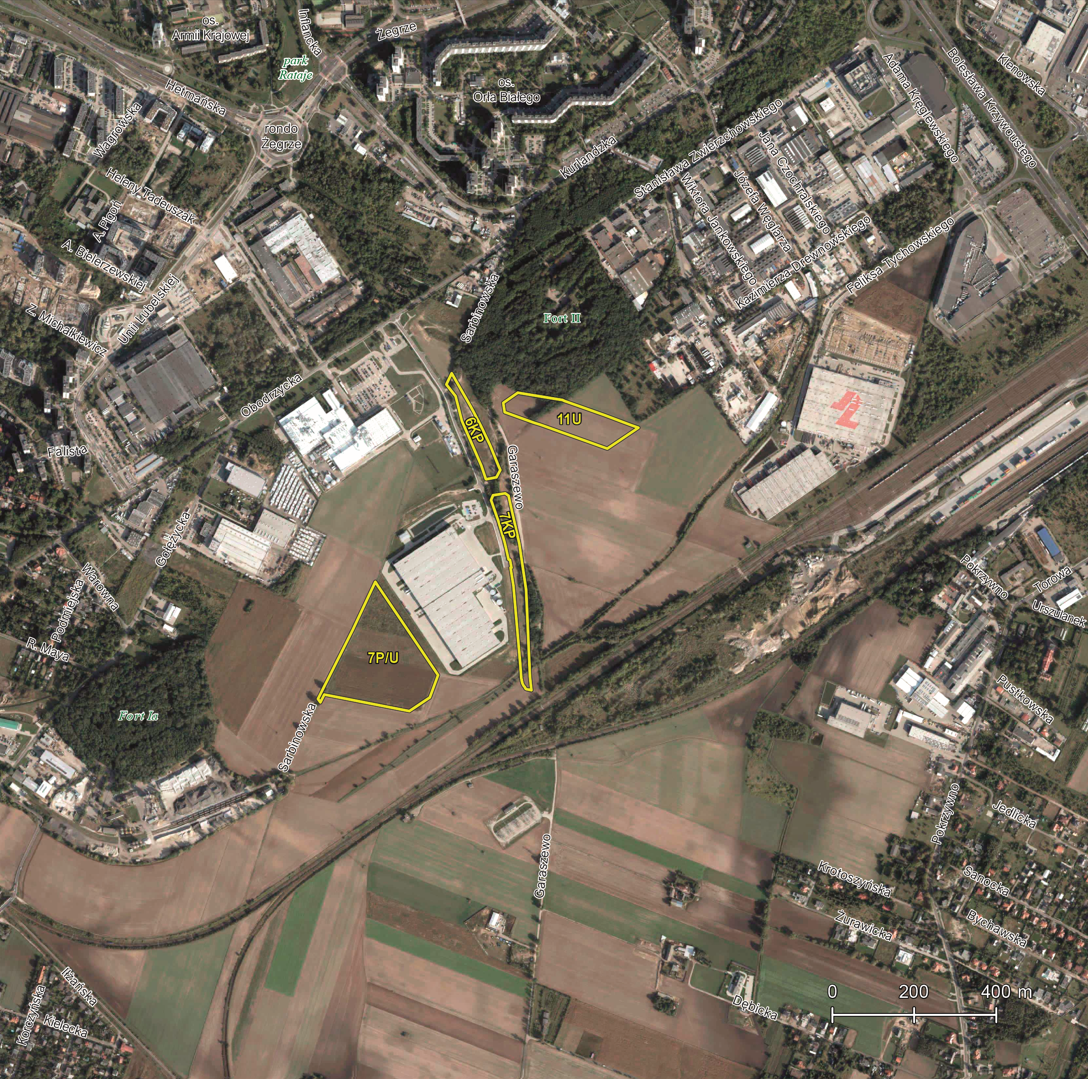 Orthophoto map of the property at Obodrzycka and Garaszewo Streets.