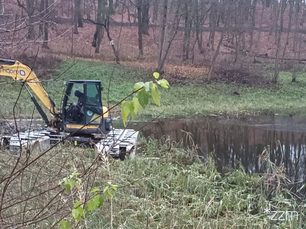 Czyszczenie stawu w Parku nad Wartą