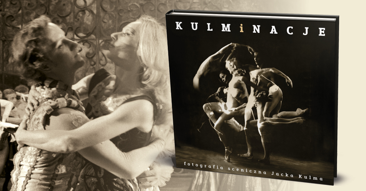 Grafika promocyjna wydarzenia. Przedstawia okładkę książki. W tle jest fotografia z wnętrza publikacji prezentująca tańczącą parę.