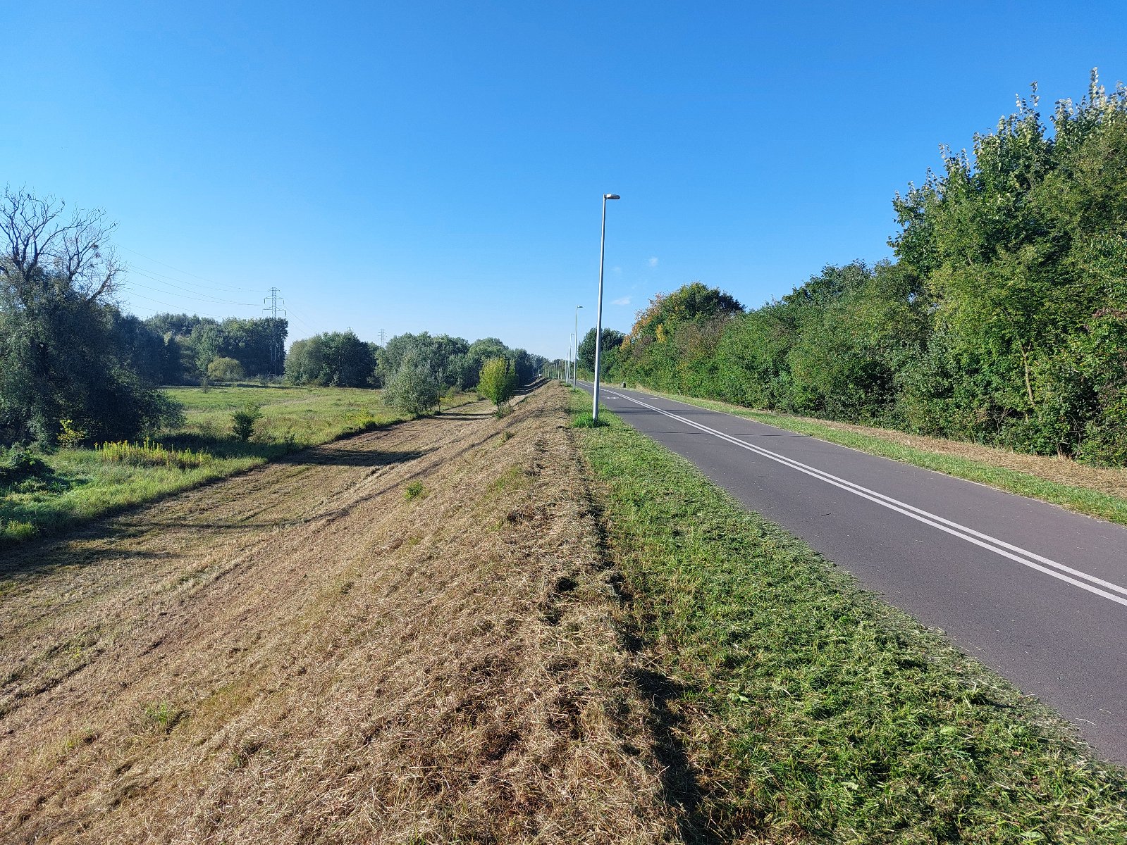 Ilustracja przedstawia wał przeciwpowodziowy z znajdującą się w jego koronie trasą rowerową - grafika artykułu