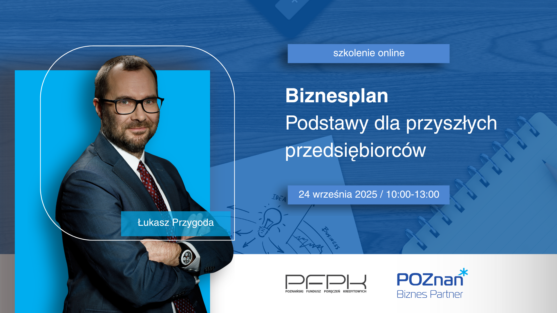 Grafika zapraszająca na szkolenie Biznesplan - podstawy dla przyszłych przedsiębiorców - grafika artykułu