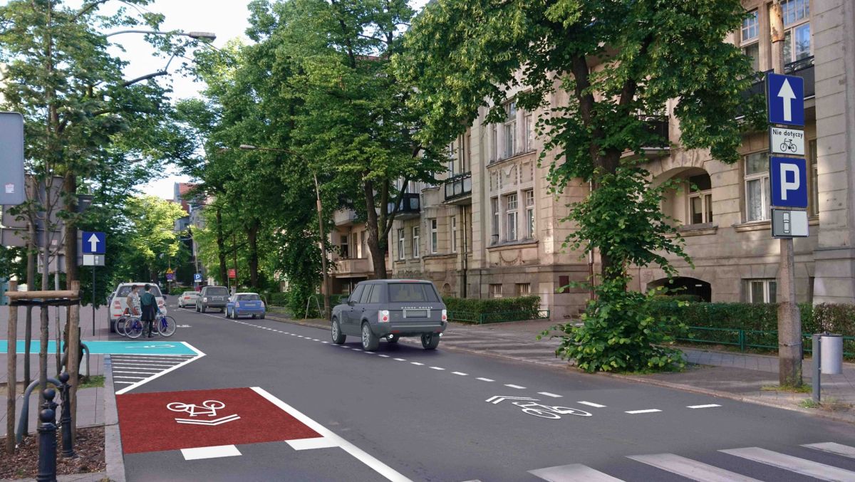 Wizualizacja pokazująca zmianę organizacji ruchu na ul. Mickiewicza - grafika artykułu