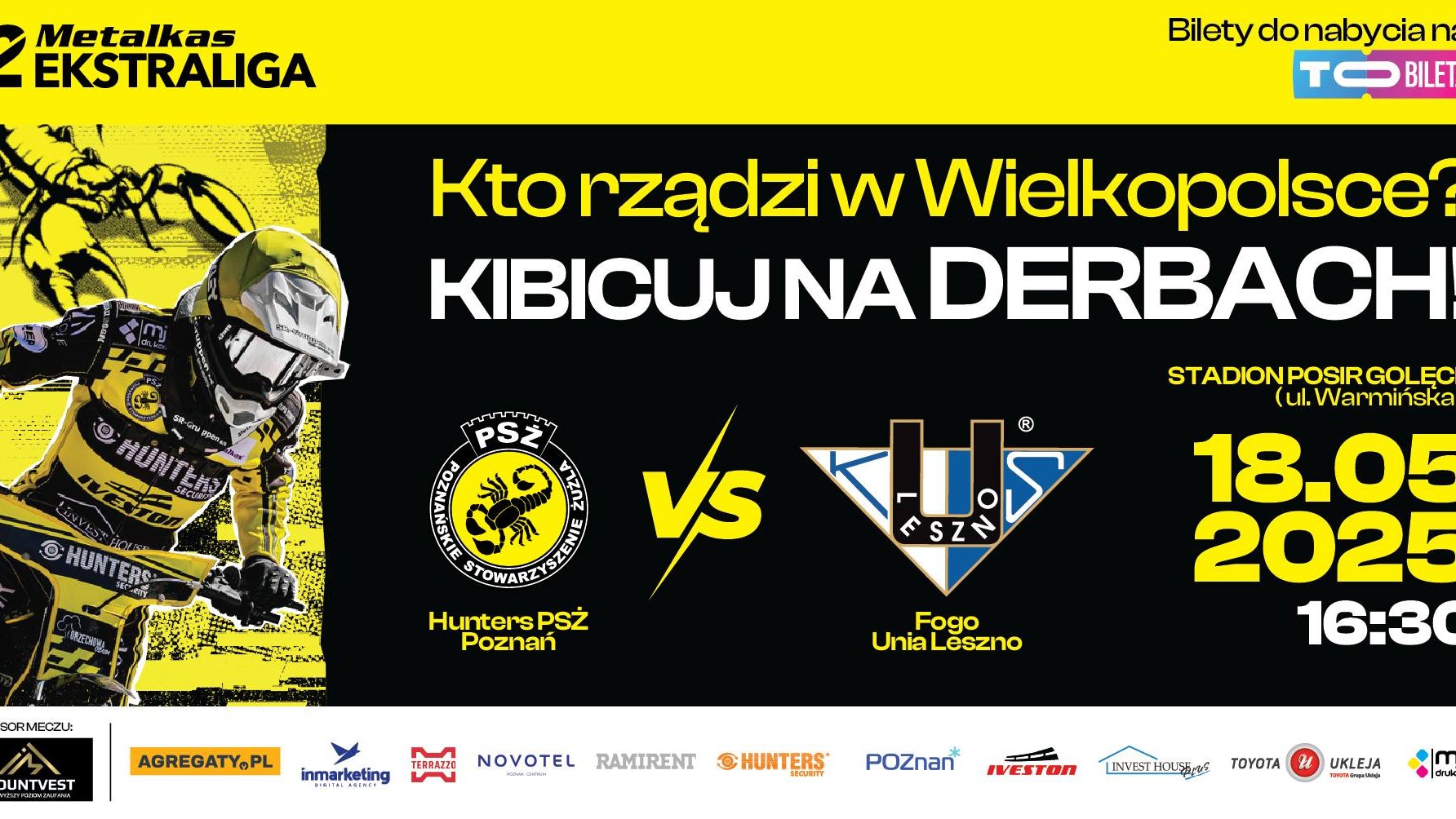 Plakat z informacjami o meczu żużlowym