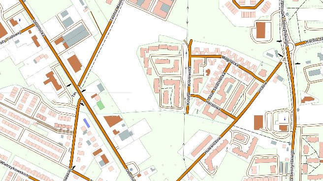 Mapa przedstawiająca zmiany w organizacji ruchu.