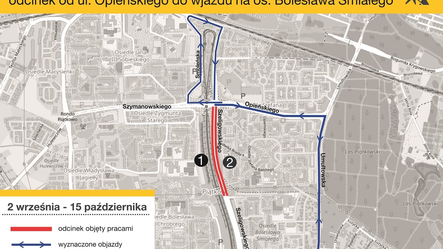 Schemat organizacji ruchu w związku z remontem ul. Szeligowskiego